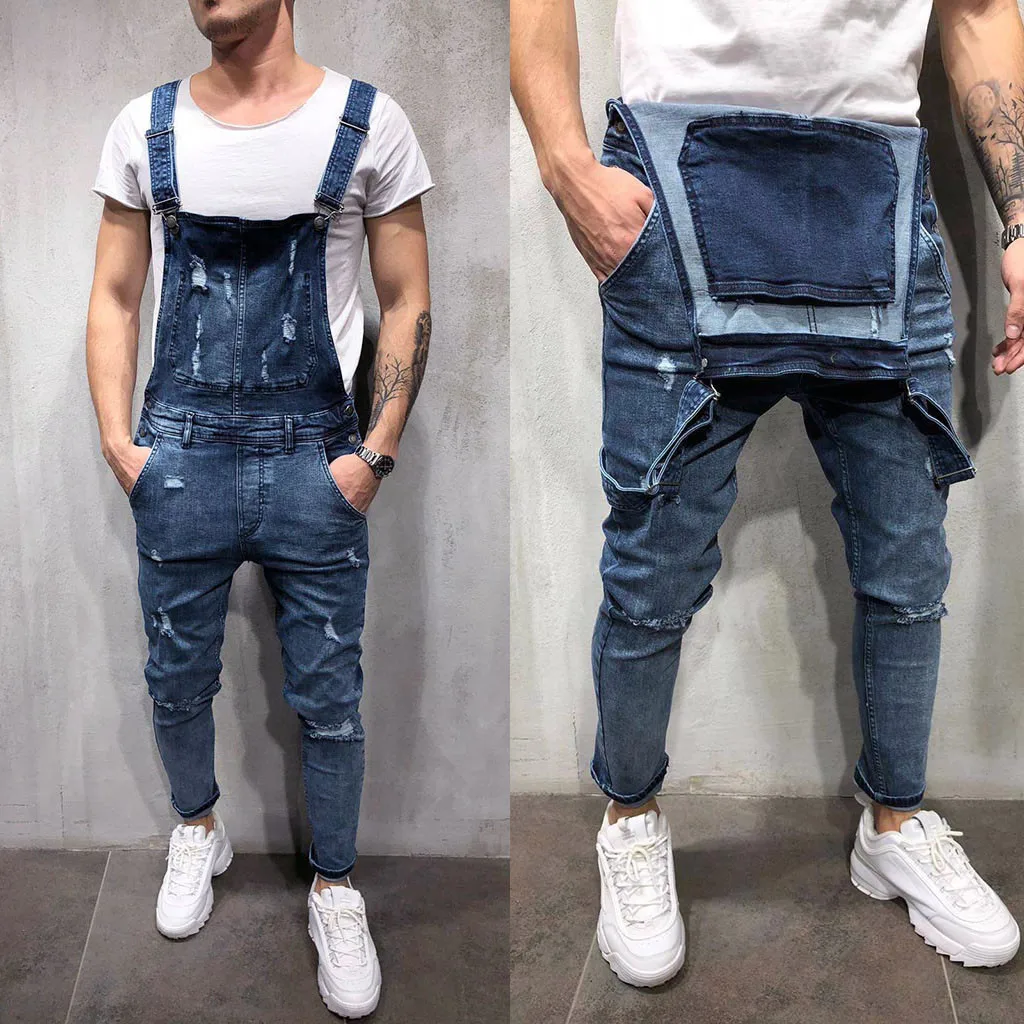 British style Men's Ripped Jeans Jumpsuits Hi Street Distressed Denim Bib Overalls For Man Suspender Pants Size Denim Pants
British style Men's Ripped Jeans Jumpsuits Hi Street Distressed Denim Bib Overalls For Man Suspender Pants Size Denim Pants