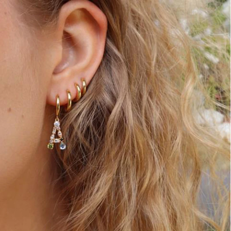 

ROMAD Trendy A-Z Alphabet Pendientes Hoop Earrings For Women Asymmetric INS Letter Piercing Earings Silver 925 Jewelry brincos