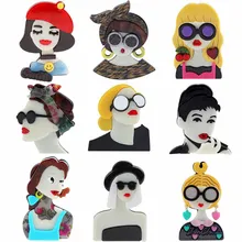 New Design Unique Lady Figure Acrylic Brooch Pins For Women Girls Brooches Pins Lapel Badges Bag Decorations Party Dress Jewelry