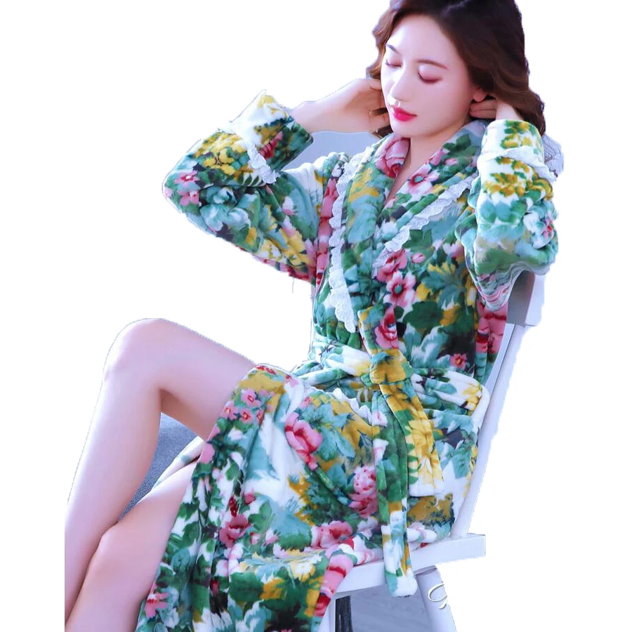 Women Robes Winter Warm Coral Fleece Nightdress Sleepwear Female Pajamas Home Clothes Floral Dressing Gron Kimono Hotel Bathrobe
Women Robes Winter Warm Coral Fleece Nightdress Sleepwear Female Pajamas Home Clothes Floral Dressing Gron Kimono Hotel Bathrobe