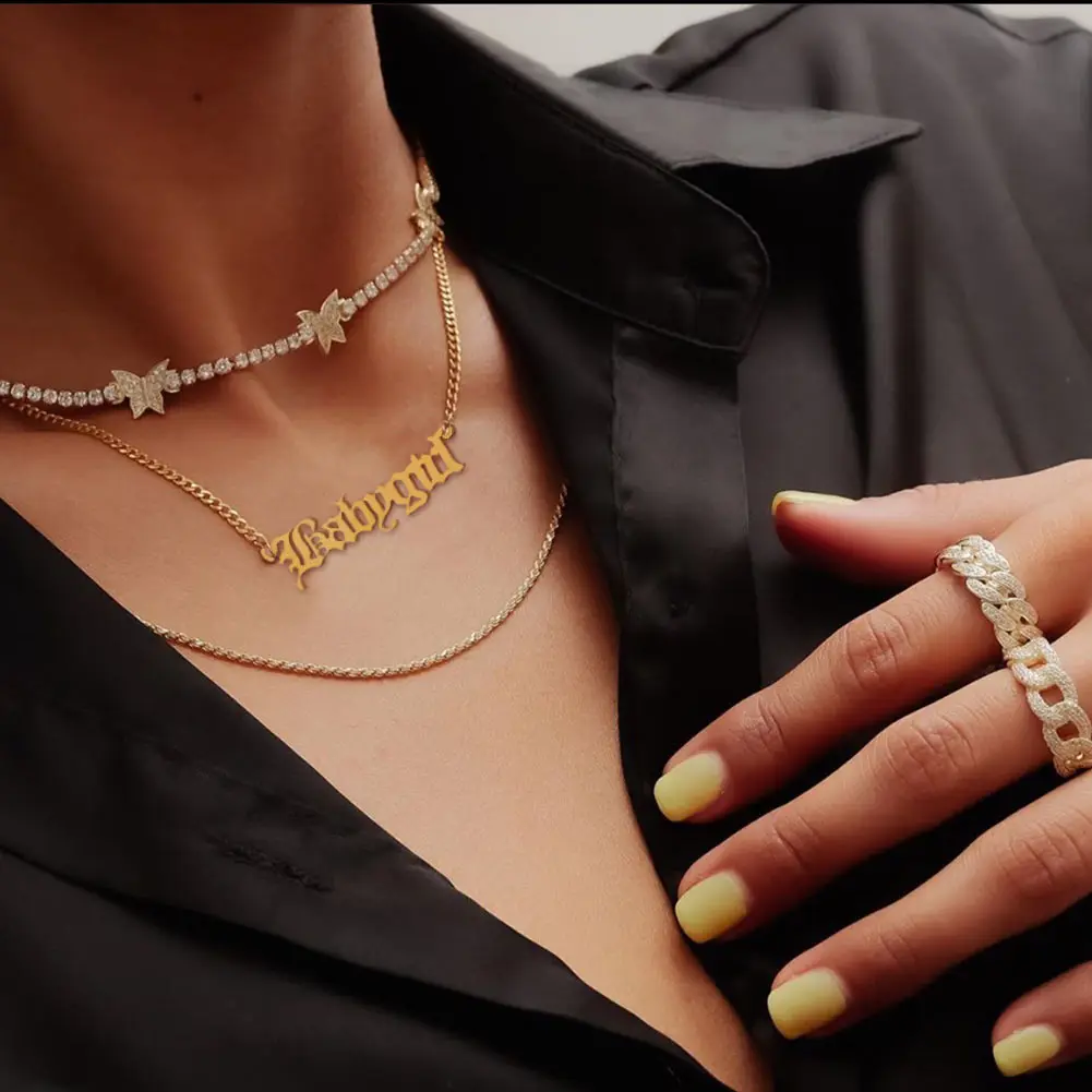 New Punk Multi layer Metal Butterfly Rhinestone Choker Necklaces for Women Gold Color Babygirl Letter Pendant Long Twisted Chain
New Punk Multi layer Metal Butterfly Rhinestone Choker Necklaces for Women Gold Color Babygirl Letter Pendant Long Twisted Chain