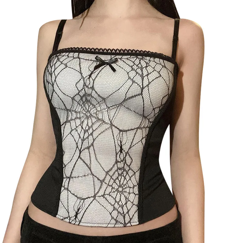 Women Backless Sleeveless Spaghetti Straps Tank Top Summer Spider Web Printed Club Party Patchwork Vest Ladies Sexy Camis Bra
Women Backless Sleeveless Spaghetti Straps Tank Top Summer Spider Web Printed Club Party Patchwork Vest Ladies Sexy Camis Bra