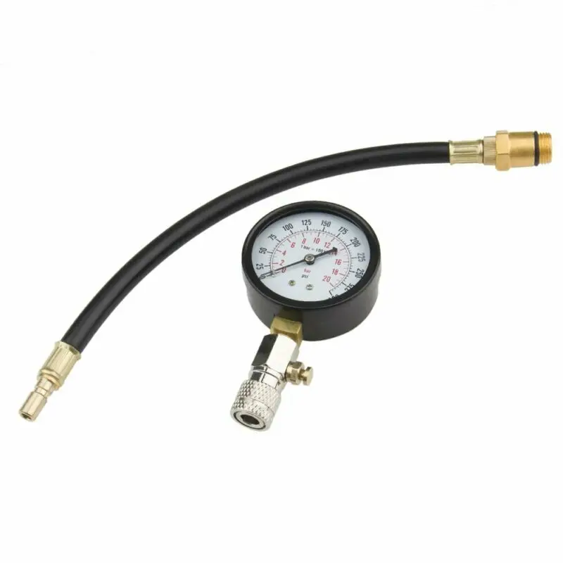 Tools Pressure Gauge Double scale dial 0 PSI - 300 PSI Rubber hose 300 PSI Engine Test Black
Tools Pressure Gauge Double scale dial 0 PSI - 300 PSI Rubber hose 300 PSI Engine Test Black