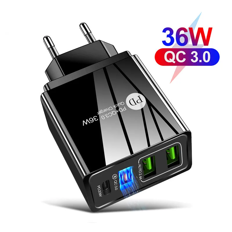 36W USB Charger Quick Charge 3.0 Type C PD 20W Fast Charging Charger for IPhone13 12 Samsung Huawei Xiaomi Mobile Phone Charger
36W USB Charger Quick Charge 3.0 Type C PD 20W Fast Charging Charger for IPhone13 12 Samsung Huawei Xiaomi Mobile Phone Charger