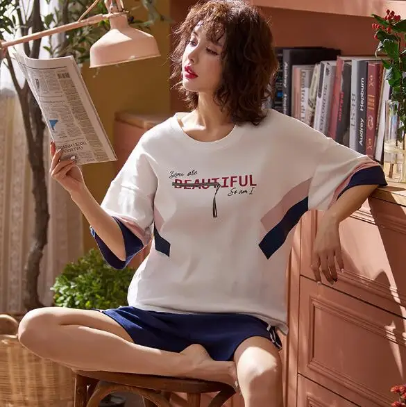 Fdfklak Summer pajamas for women cotton sleepwear set short sleeve 100% shorts home clothes loose cute cartoon ladies pyjama
Fdfklak Summer pajamas for women cotton sleepwear set short sleeve 100% shorts home clothes loose cute cartoon ladies pyjama