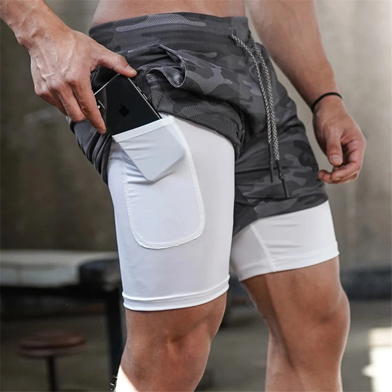 Мужские камуфляжные шорты 2 в 1 быстросохнущие короткие брюки для фитнеса и