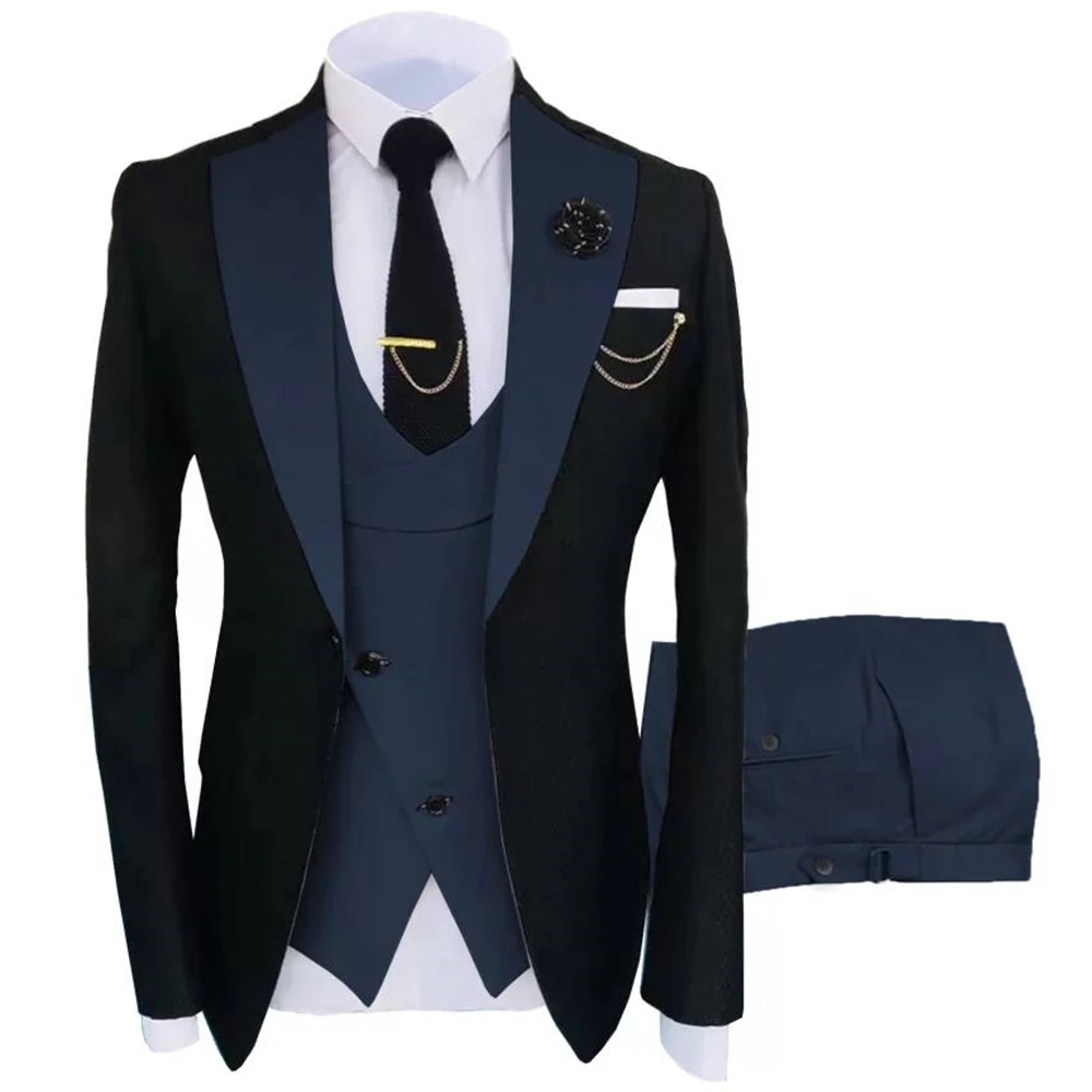 2022 Hot Selling Navy Blue Peak Lapel Men's Black Suits Custom Made High Quality One Button Handsome Casual Wear Blazer 3 Pieces
2022 Hot Selling Navy Blue Peak Lapel Men's Black Suits Custom Made High Quality One Button Handsome Casual Wear Blazer 3 Pieces