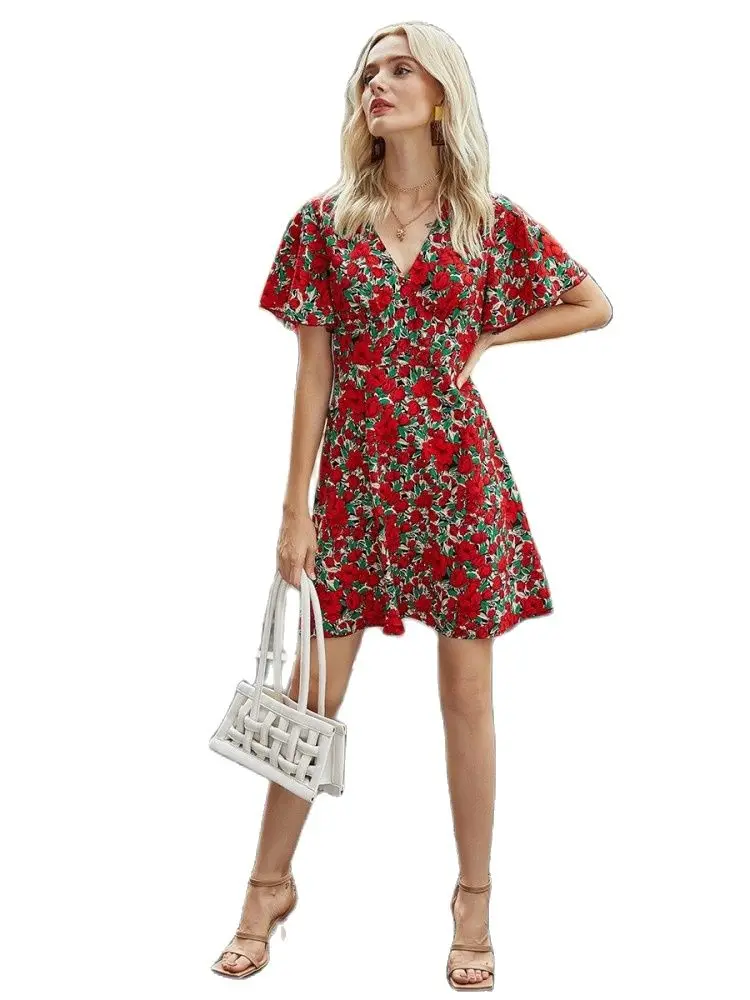 Digital Print Short Dress Plus Size Women's Sexy V-Neck Horn Short Sleeve Fashion Trend Elegant Simple Mini Skirt 2021 New 
Digital Print Short Dress Plus Size Women's Sexy V-Neck Horn Short Sleeve Fashion Trend Elegant Simple Mini Skirt 2021 New