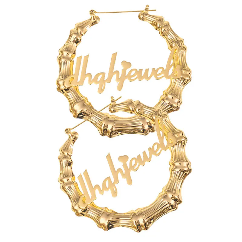 30mm-90mm Custom Bamboo Hoop Earrings Customize Name Round HeartTriangle Bamboo Style Personality Earrings With Statement Words
30mm-90mm Custom Bamboo Hoop Earrings Customize Name Round HeartTriangle Bamboo Style Personality Earrings With Statement Words