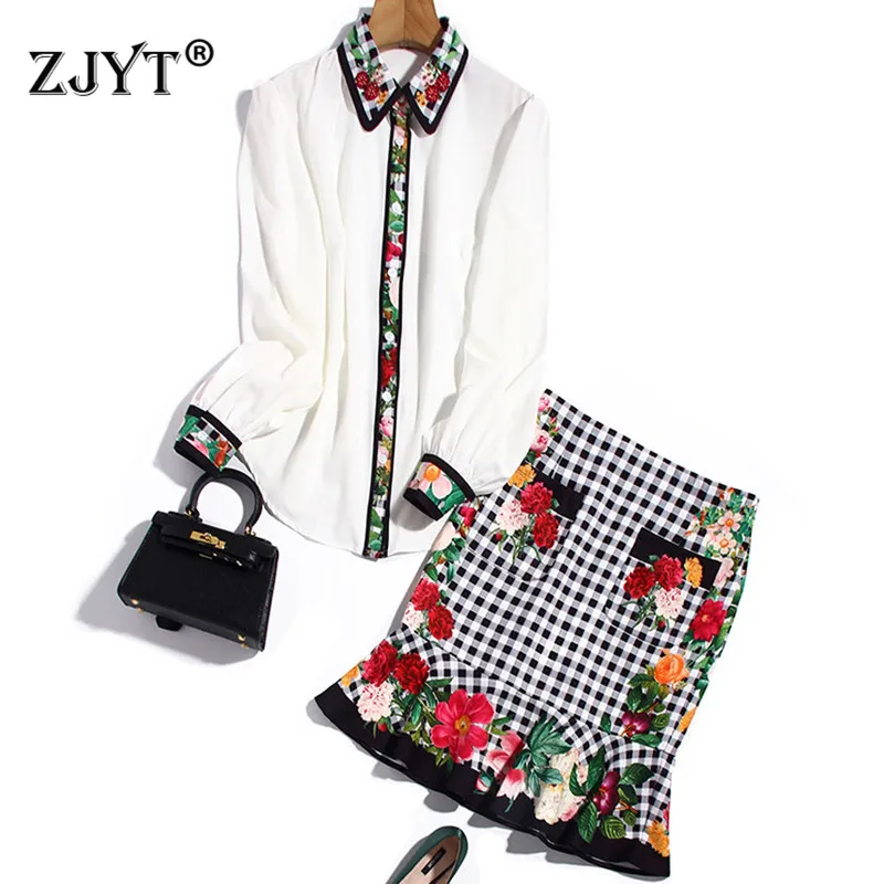 2021 Spring Fashion Runway 2 Piece Outfit Women Floral Beading White Shirt and Fishtail Skirt Suit Matching Set Vintage Twinset
2021 Spring Fashion Runway 2 Piece Outfit Women Floral Beading White Shirt and Fishtail Skirt Suit Matching Set Vintage Twinset