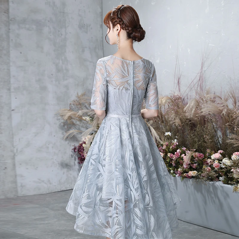 Gray Lace High Low Bridesmaid Dresses 2020 Elegant O-neck Simple Short Wedding Party Dresses Plus Size
Gray Lace High Low Bridesmaid Dresses 2020 Elegant O-neck Simple Short Wedding Party Dresses Plus Size