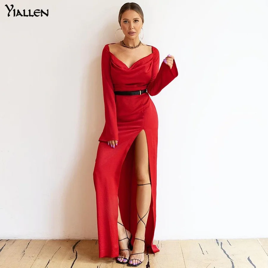 Yiallen Fashion Elegant Solid Bodycon Maxi Dress Women Aesthetic Side High Slit Long Sleeve Square Collar Female Partywear Hot
Yiallen Fashion Elegant Solid Bodycon Maxi Dress Women Aesthetic Side High Slit Long Sleeve Square Collar Female Partywear Hot