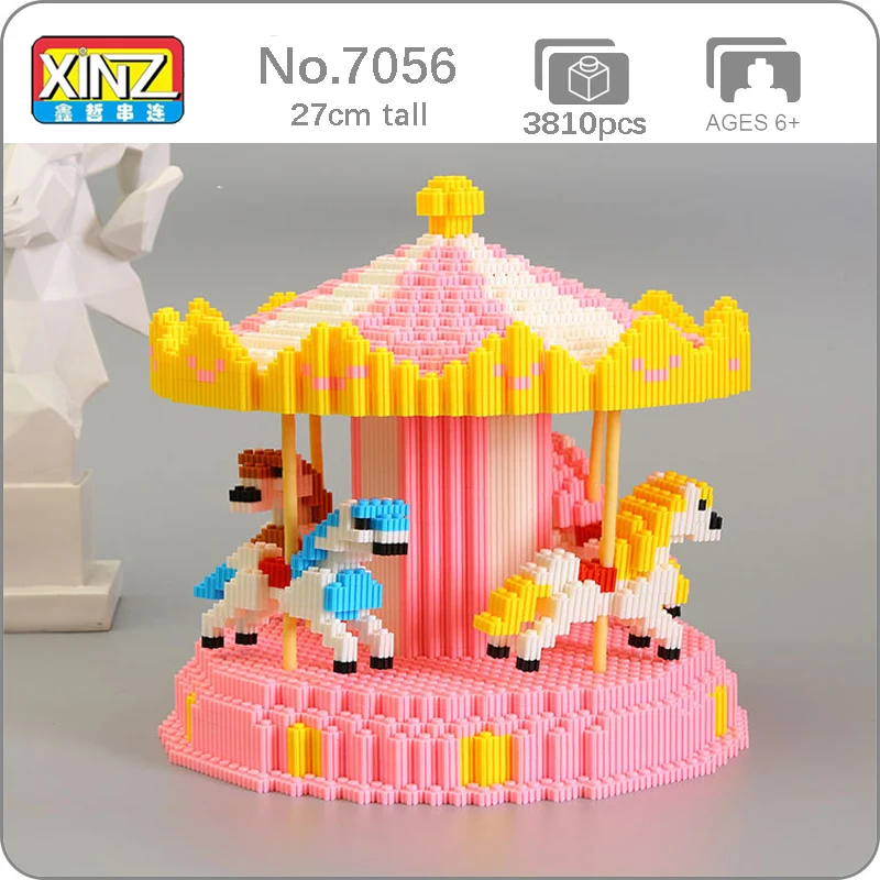 Xizai 8054 парк аттракционов Веселая круглая карусель животные 3D модель DIY Мини