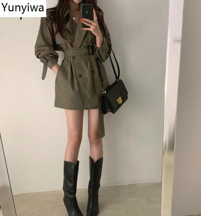 All-match Double-breasted Tooling Jacket Drawstring Slim Waist Double-pocket Coat Women Solid Color Elegant Femme Top 
All-match Double-breasted Tooling Jacket Drawstring Slim Waist Double-pocket Coat Women Solid Color Elegant Femme Top