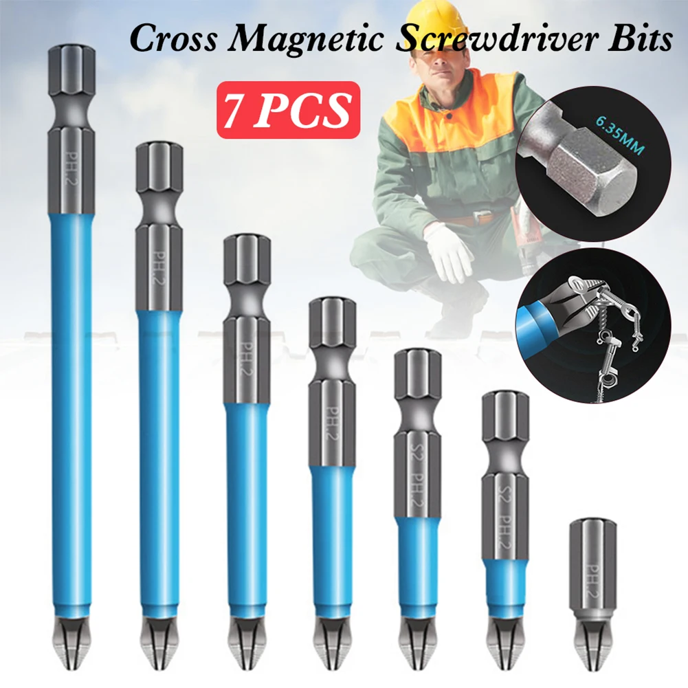 7pcs Screwdriver Bits 25/50/65/70/90/125/150mm PH2 Anti-slip Magnetic Bits 1/4 Hex Shank Fits Hand Electric Drill Driver Tools
7pcs Screwdriver Bits 25/50/65/70/90/125/150mm PH2 Anti-slip Magnetic Bits 1/4 Hex Shank Fits Hand Electric Drill Driver Tools