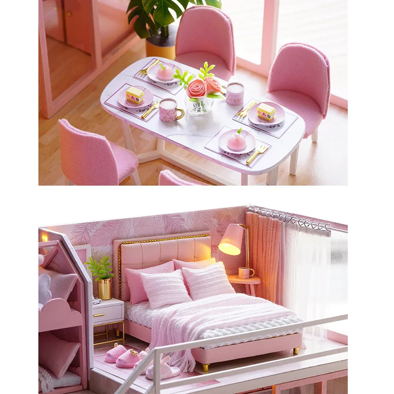 DIY Pink Wooden House Toy Handmade Educational Miniature Dollhouse Toys for Kids Christmas Holiday birthday Gifts 
DIY Pink Wooden House Toy Handmade Educational Miniature Dollhouse Toys for Kids Christmas Holiday birthday Gifts