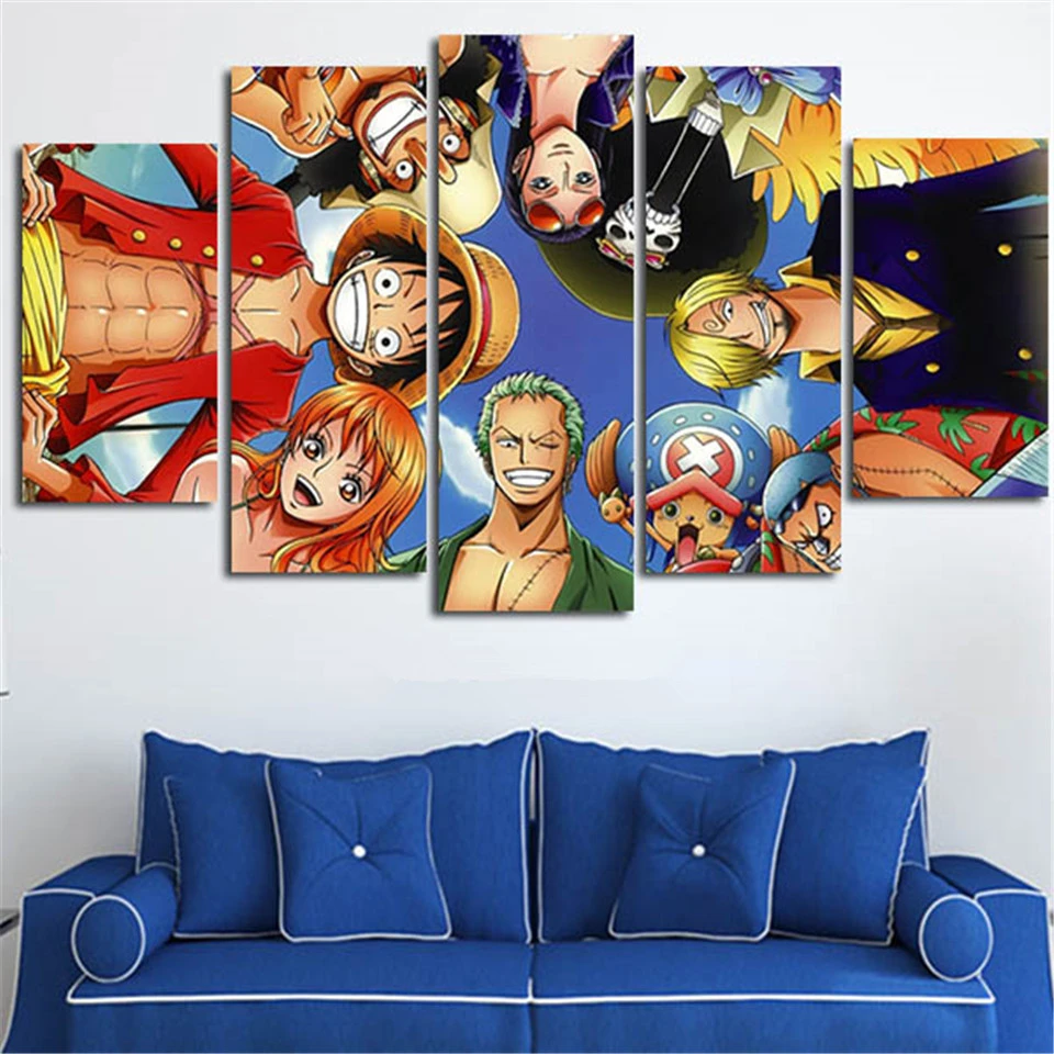 

5 Panel Cuadros Anime Characters Luffy Wall Art Home Decor Pictures Posters Canvas HD Prints Paintings Living Room Decoration