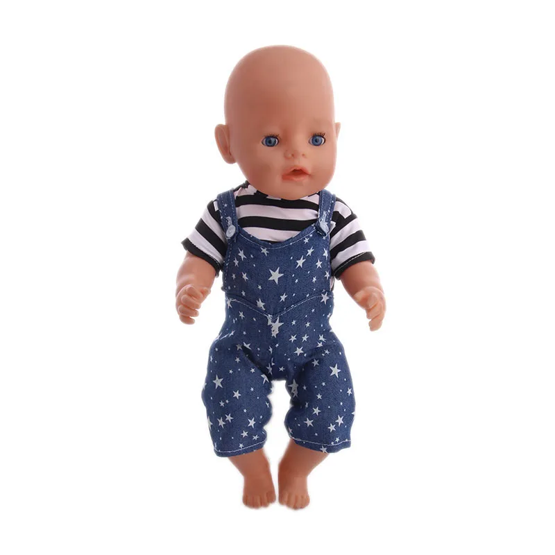 2021 New Doll Clothes Stripe T-shirt Denim Suspenders Pants Suit Fit 18 Inch American&43Cm Baby New Born Doll Girl`s Toy
2021 New Doll Clothes Stripe T-shirt Denim Suspenders Pants Suit Fit 18 Inch American&43Cm Baby New Born Doll Girl`s Toy