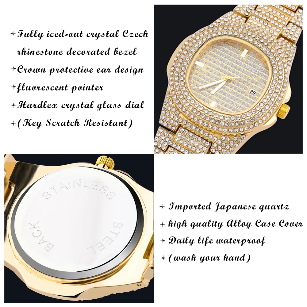 ALLICEONYOU Quartz Watches Iced Out Micro Pave Cubic Zirconia Hip Hop Punk Style Stainless Steel Men Wristwatches 
ALLICEONYOU Quartz Watches Iced Out Micro Pave Cubic Zirconia Hip Hop Punk Style Stainless Steel Men Wristwatches