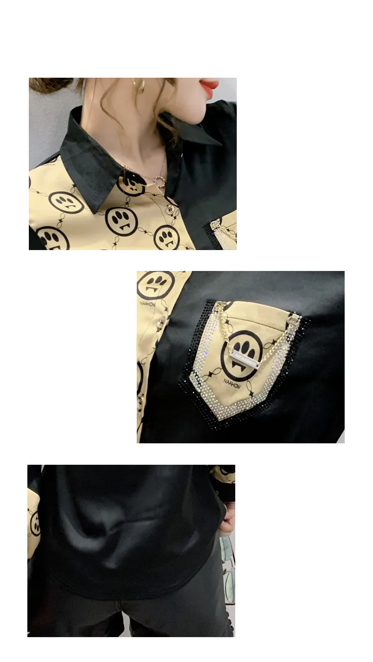 Spring Fall European Clothes Blouse Fashion Print Patchwork Pocket Shiny Diamonds OL Women Long Sleeve Button Tops 2021 T16109A
Spring Fall European Clothes Blouse Fashion Print Patchwork Pocket Shiny Diamonds OL Women Long Sleeve Button Tops 2021 T16109A