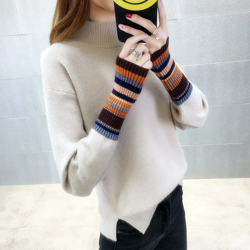 

2021 Real Pullover Sleeve Turtleneck Sweater Knitting Render Unlined Upper Garment Female Qiu Dong Outfit New Relaxed Joker