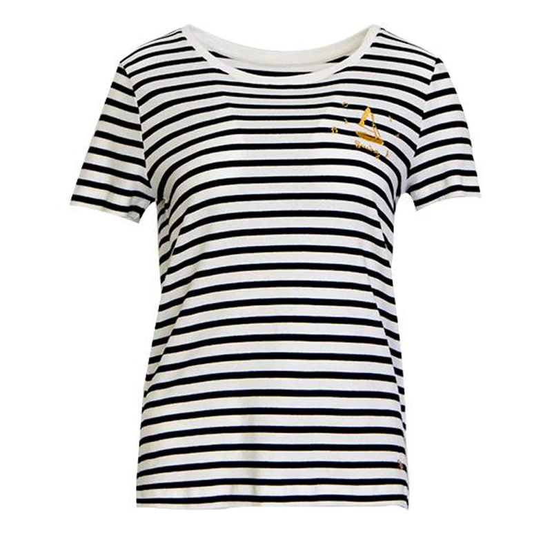 women knit Striped sailboat embroidery printing knit short sleeves T shirt with little star
women knit Striped sailboat embroidery printing knit short sleeves T shirt with little star