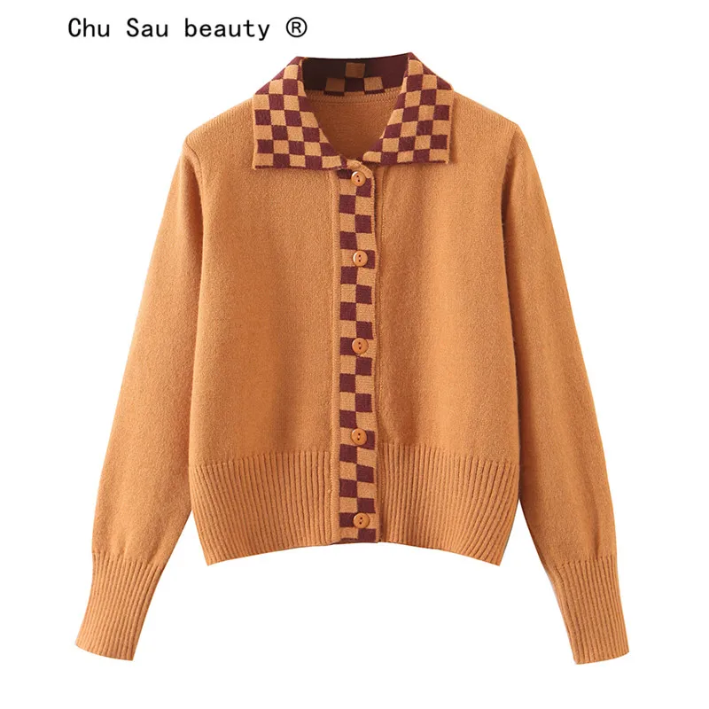 2021 Autumn Winter Women New Checkerboard Plaid Stitching Single-breasted Long Sleeve Lapel Cardigan Knitted Sweater
2021 Autumn Winter Women New Checkerboard Plaid Stitching Single-breasted Long Sleeve Lapel Cardigan Knitted Sweater