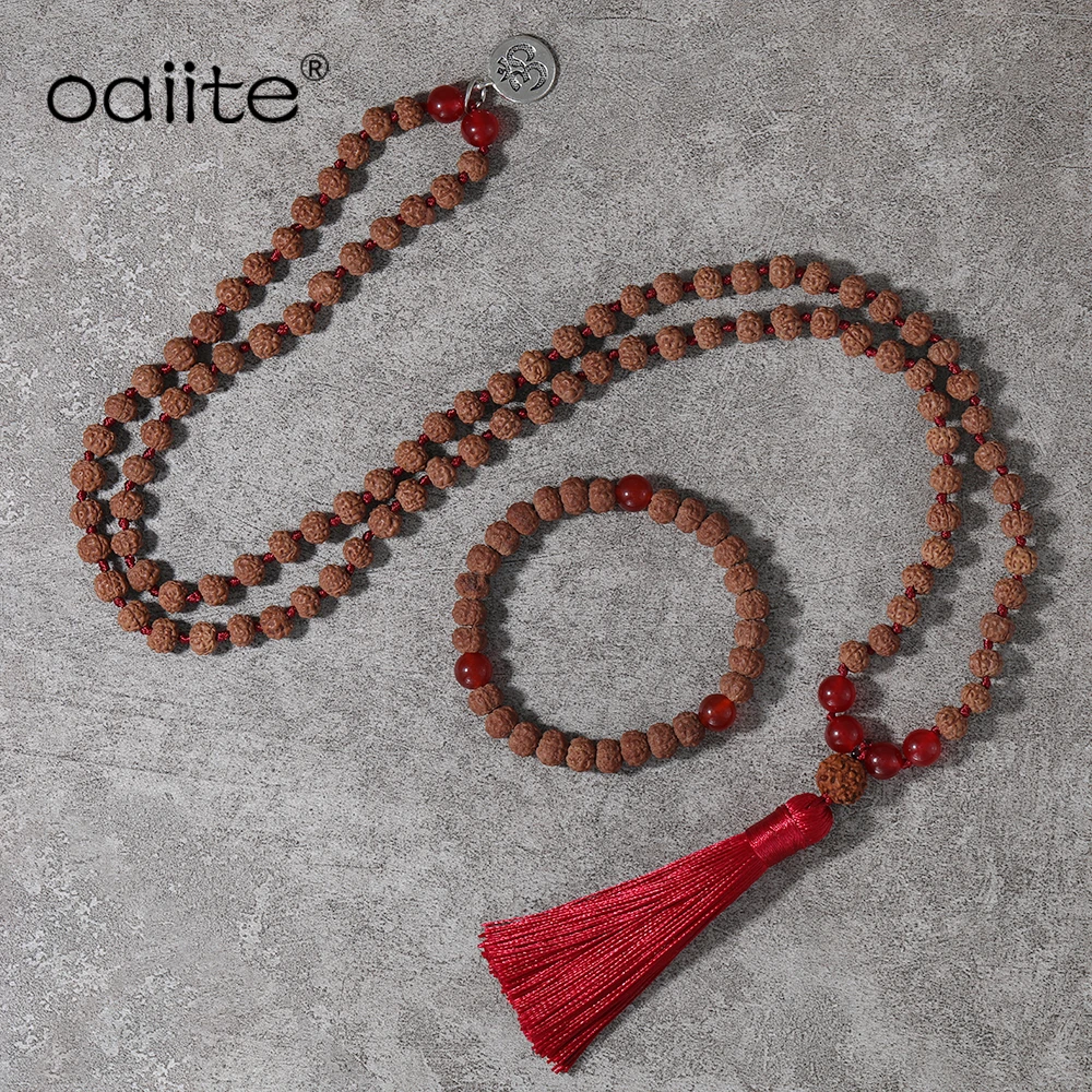 OAIITE выпрямитель JapaMala ожерелье наборы 108 Mala Beads Ручная работа с узелками красный
