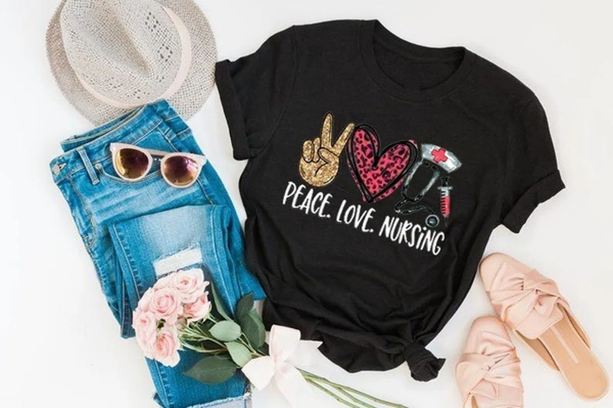 Peace Love Nursing Print Women T Shirt Short Sleeve O Neck Loose Women Tshirt Ladies Fashion Tee Shirt Tops Clothes Mujer
Peace Love Nursing Print Women T Shirt Short Sleeve O Neck Loose Women Tshirt Ladies Fashion Tee Shirt Tops Clothes Mujer