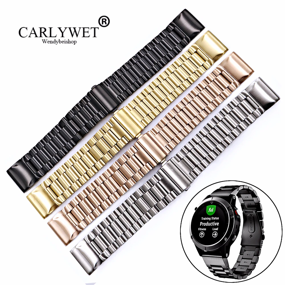

CARLYWET 20 22 26mm High Quality Easy Quick Install Replacement Solid Watch Bands Bracelets Straps For Garmin Fenix 3/5/5X/5S