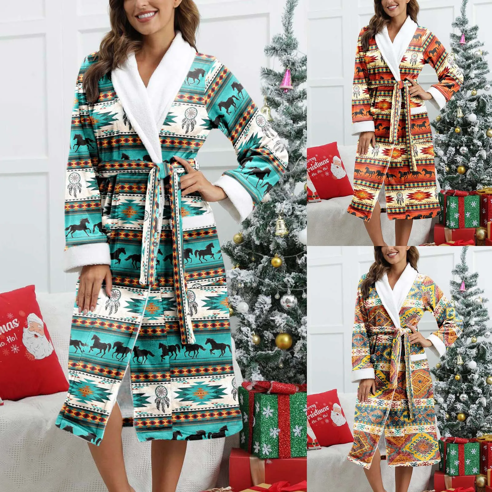 Essentials Women's Lengthened Bathrobe Warm Trendy Long Sleeve Lapel Printed Splicing Winter Soft Bath Gown Sleepwear Pajiamas
Essentials Women's Lengthened Bathrobe Warm Trendy Long Sleeve Lapel Printed Splicing Winter Soft Bath Gown Sleepwear Pajiamas