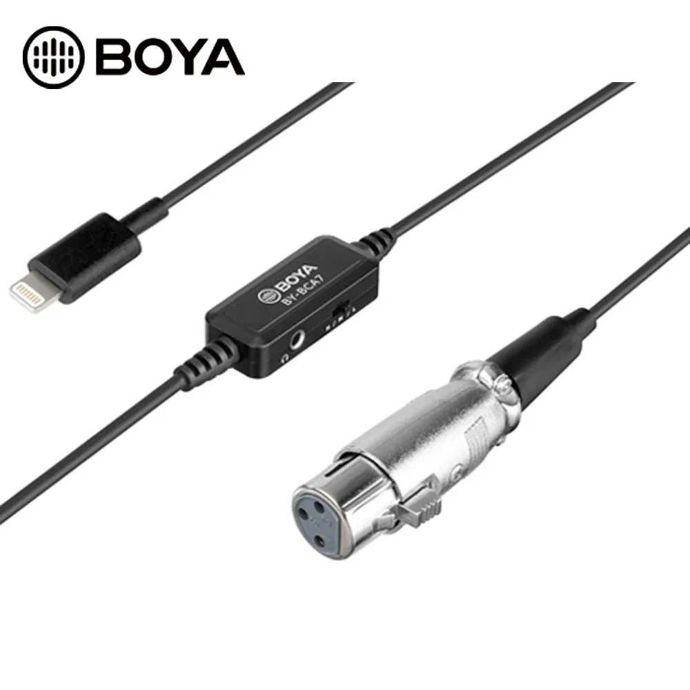 

BOYA BY-BCA7 XLR to Lightning Adapter Cable 3 Position Pad for iPhone 11 Pro iPad iPod Touch iOS Devices Microphone Accessories