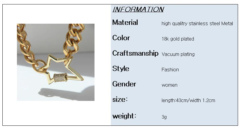 Chain necklace choker star lock Pendant Necklaces for women jewelry 18k gold vacuum plated stainless steel Metal high quality 
Chain necklace choker star lock Pendant Necklaces for women jewelry 18k gold vacuum plated stainless steel Metal high quality