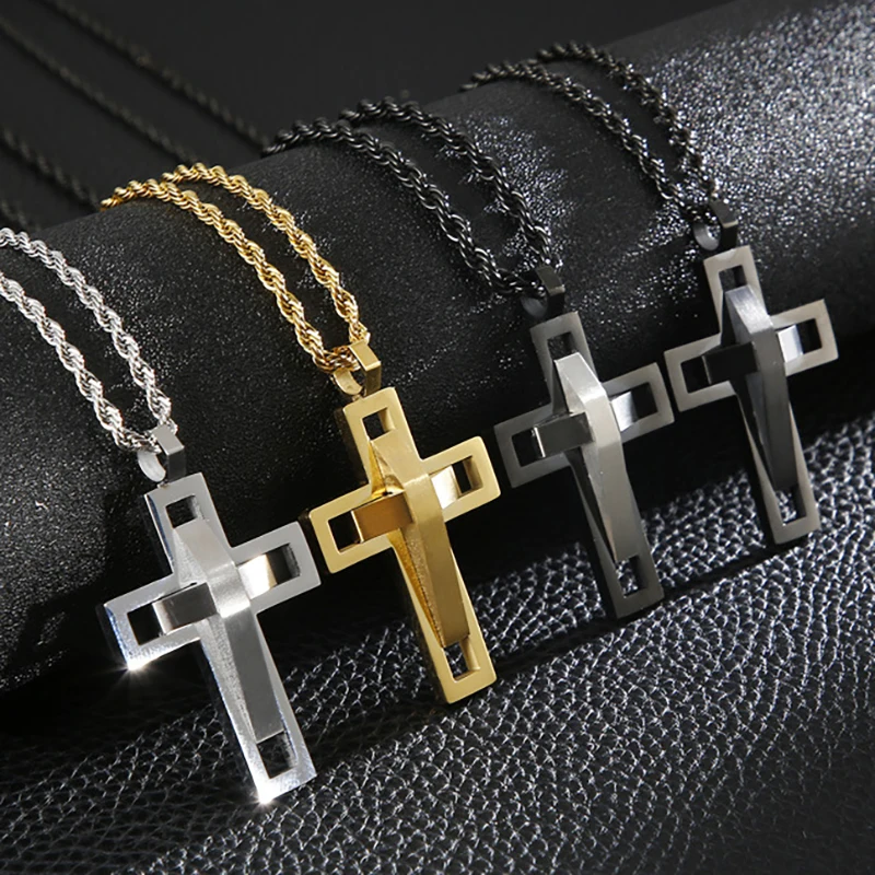 Fashion Stainless Steel Double Cross Pendants Necklace Jewelry For Men and Women Punk Rock Rope Chain Hollow Pendant Best Gift
Fashion Stainless Steel Double Cross Pendants Necklace Jewelry For Men and Women Punk Rock Rope Chain Hollow Pendant Best Gift