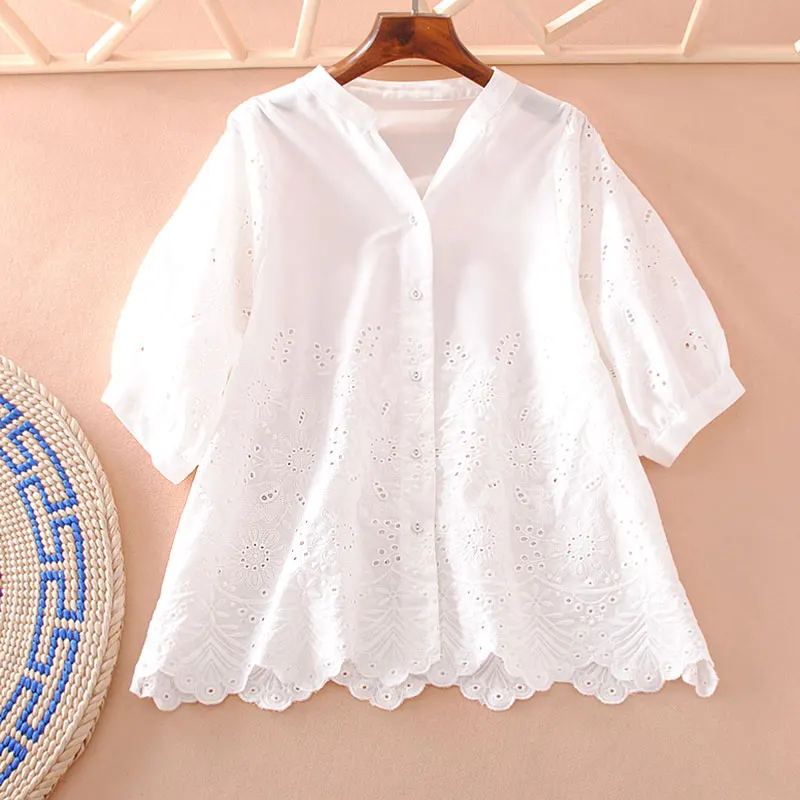 VANOVICH Blouses and Tops Female V-neck Summer New 2021 Cotton Wild Ladies Blouses and Tops Embroidery Three-quarter Sleeves
VANOVICH Blouses and Tops Female V-neck Summer New 2021 Cotton Wild Ladies Blouses and Tops Embroidery Three-quarter Sleeves