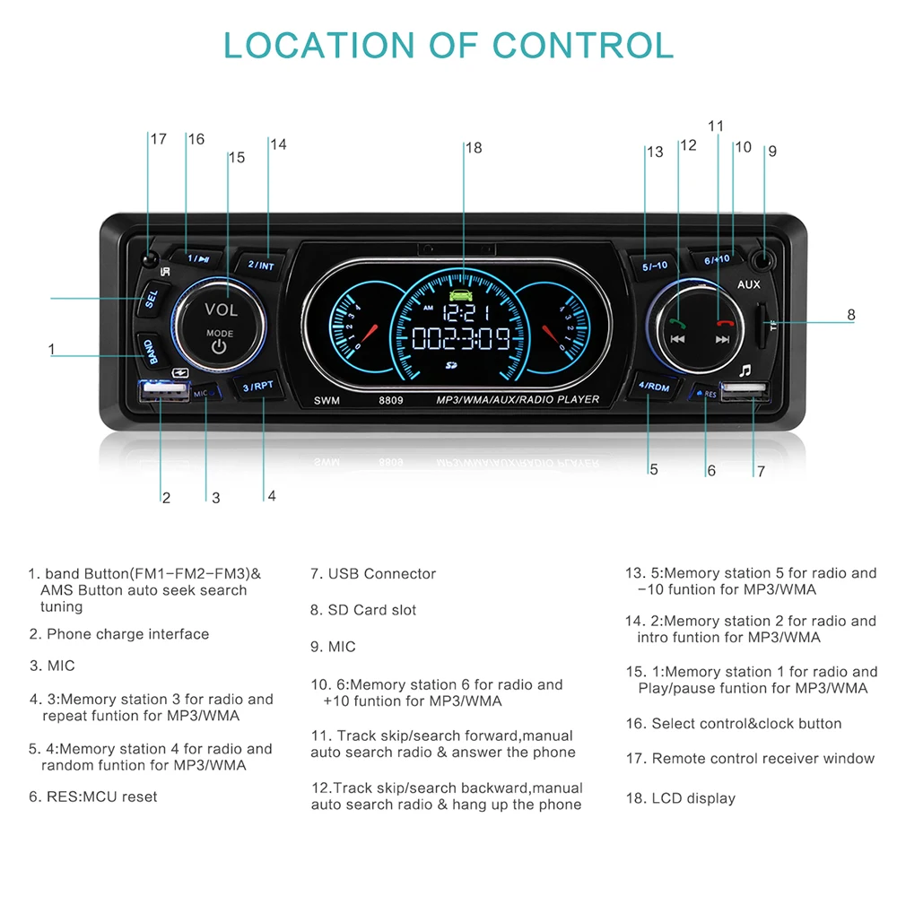 Bluetooth Stereo Autoradio Car Radio MP3 Player Stereo USB AUX Classic Car Stereo Audio With Dual USB Quick Charging MP3 Player
Bluetooth Stereo Autoradio Car Radio MP3 Player Stereo USB AUX Classic Car Stereo Audio With Dual USB Quick Charging MP3 Player