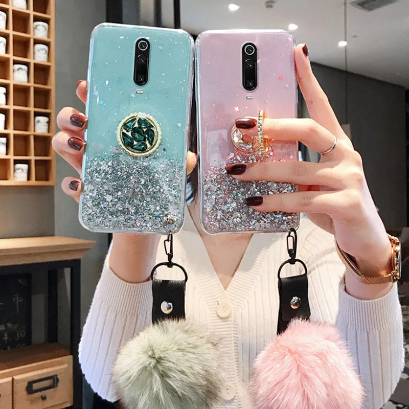 Блестящий чехол с блестками для Huawei P40 Lite P30 Pro P10 силиконовый на запястье Mate 20 10 Honor