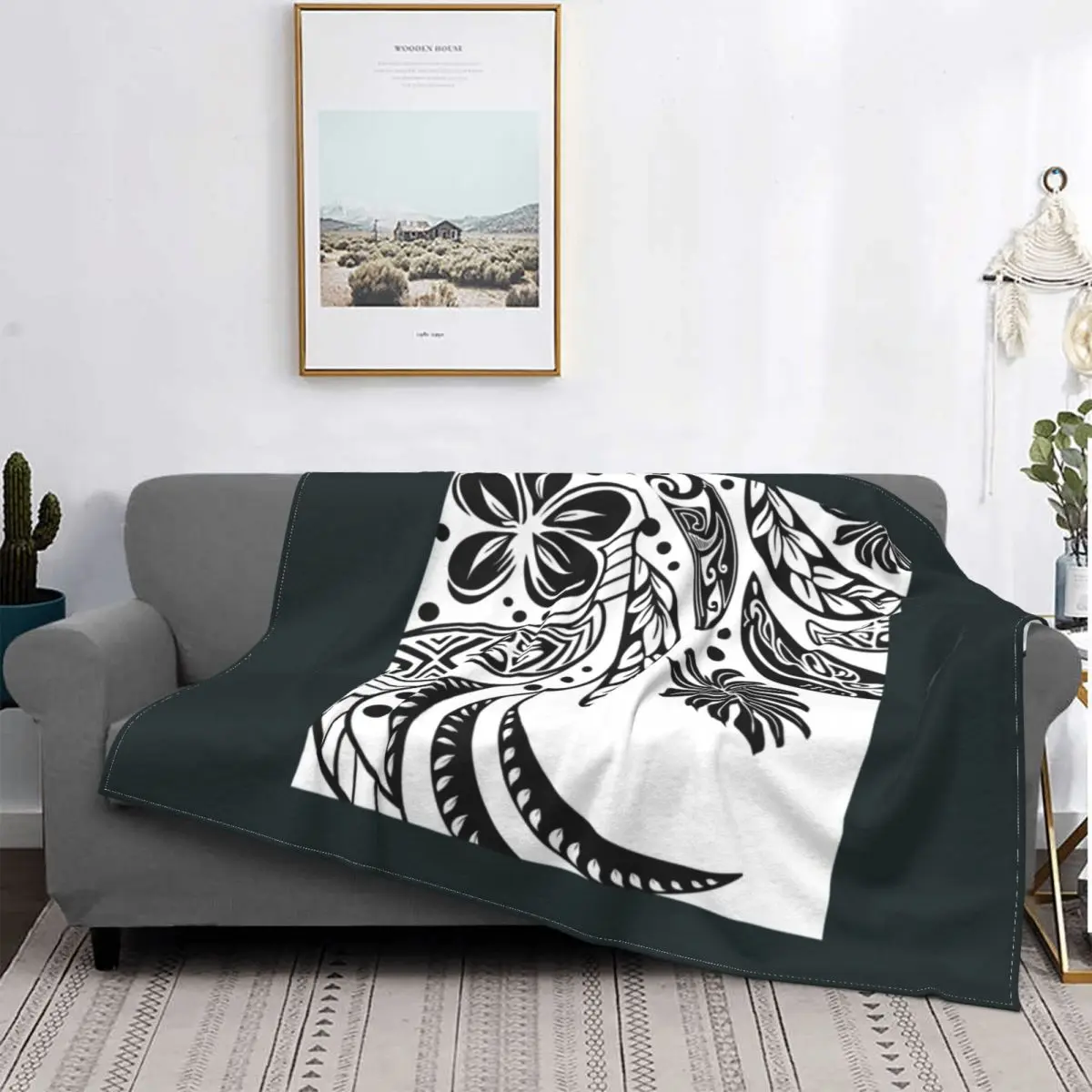 

Polynesian Tribal Black And White Blankets Flannel Warm Throw Blanket Sofa Throw Blanket for Home Bedroom Throws Bedspread Quilt