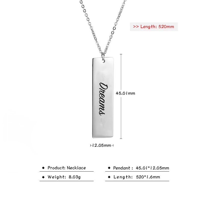 

Sipuris Engraving Personalized Rectangle Bar Custom Name Necklace Stainless Steel Punk Pendant Necklace Women/Men Gift Hip pop