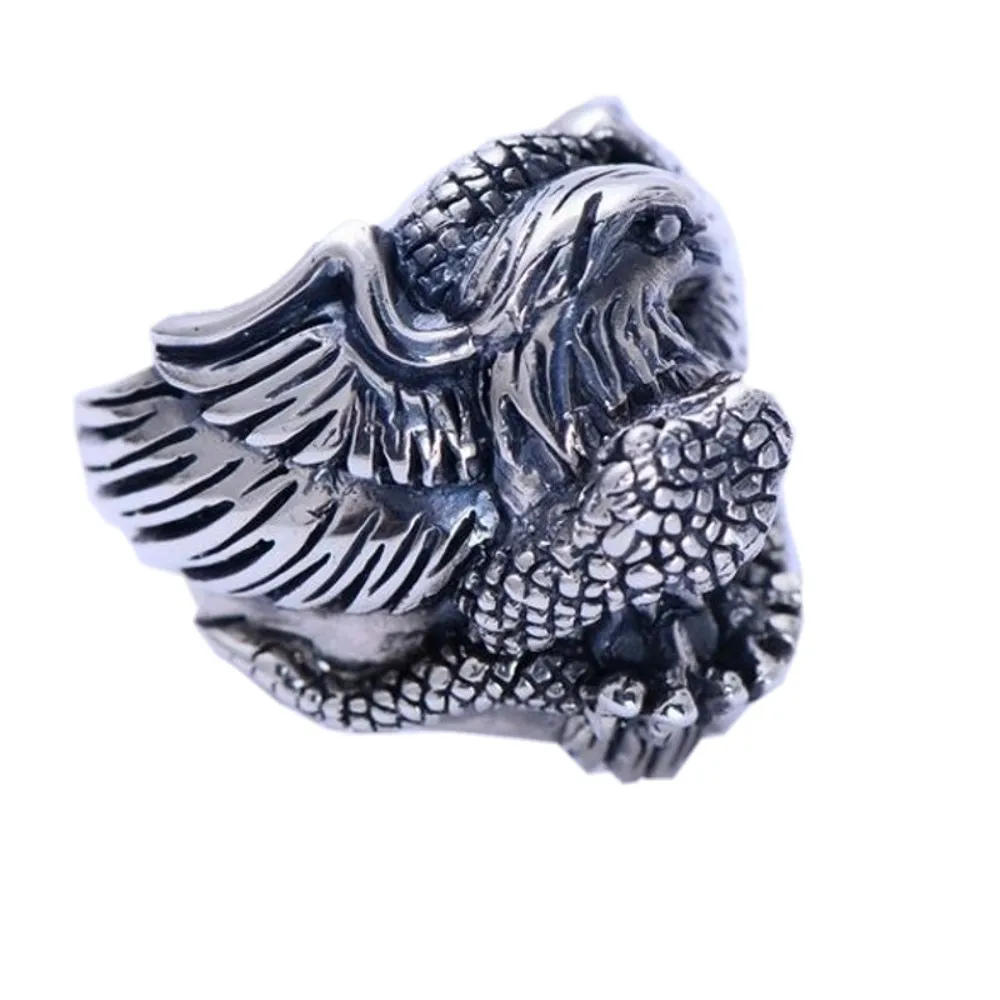 100% Real S925 sterling silver jewelry vintage Thai silver eagle snake battle personality men's ring 
100% Real S925 sterling silver jewelry vintage Thai silver eagle snake battle personality men's ring
