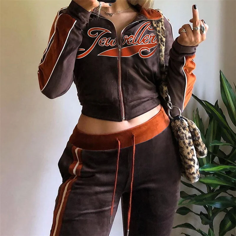 Letter Print Women's Jumpsuits Velvet Zipper Stand-up Collar Sweatshirt High Waist Straight Leg Pant Streetwear Slim Pants Suit
Letter Print Women's Jumpsuits Velvet Zipper Stand-up Collar Sweatshirt High Waist Straight Leg Pant Streetwear Slim Pants Suit