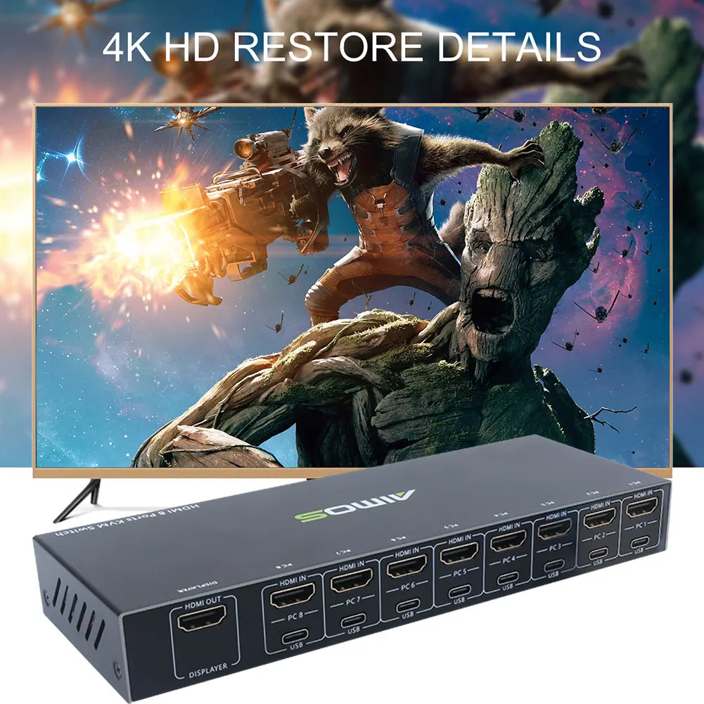 USB KVM Switch 8 в 4 выхода HDMI-совместимый коммутатор с 8 портами 4K 30 Гц устройства для ПК для принтера клавиатуры мыши
USB KVM Switch 8 в 4 выхода HDMI-совместимый коммутатор с 8 портами 4K 30 Гц устройства для ПК для принтера клавиатуры мыши