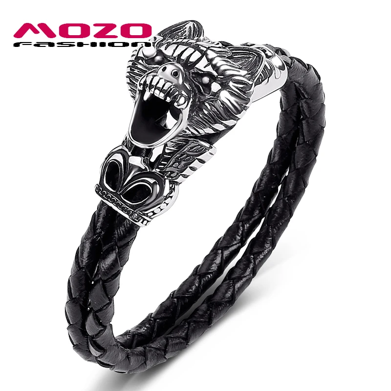 Fashion Bangle Men Jewelry Stainless Steel Punk Screaming Wolf CharmBlack Double Layer Leather Bracelet
Fashion Bangle Men Jewelry Stainless Steel Punk Screaming Wolf CharmBlack Double Layer Leather Bracelet