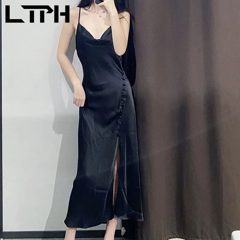 LTPH sexy elegant satin texture sleeveless camisole dress women long high waist Split fork design sling dresses 2021 Summer New 
LTPH sexy elegant satin texture sleeveless camisole dress women long high waist Split fork design sling dresses 2021 Summer New