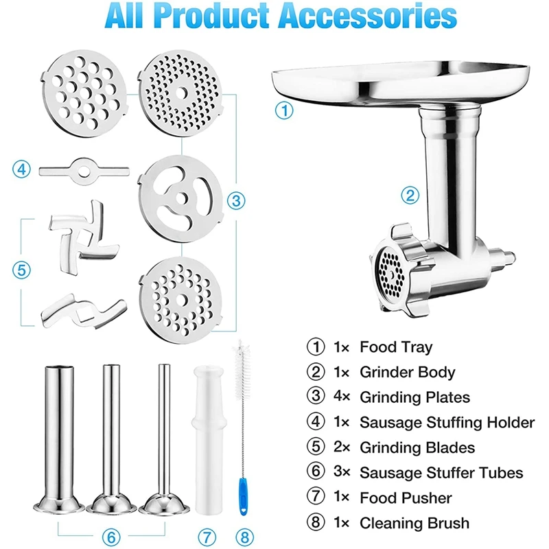 Metal Food Grinder Attachment for PHISINIC & KitchenAid Stand Mixer,Meat Grinder Accessories, Sausage Stuffer Attachment
Metal Food Grinder Attachment for PHISINIC & KitchenAid Stand Mixer,Meat Grinder Accessories, Sausage Stuffer Attachment