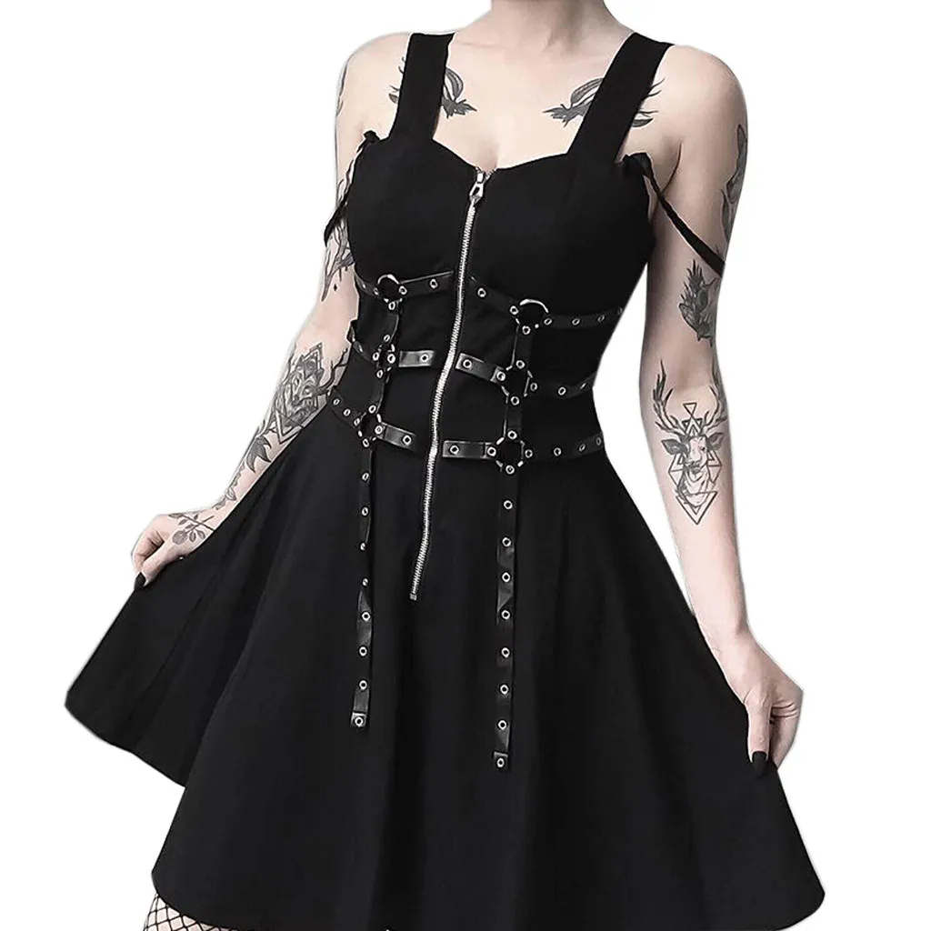 SAGACE Women's Dress Fashion Black Zipper Pleated Strap Dresses Gothic Street Punk Wind Cosplay Dress Party
SAGACE Women's Dress Fashion Black Zipper Pleated Strap Dresses Gothic Street Punk Wind Cosplay Dress Party