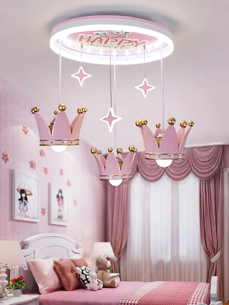 

Новая детская комната девочка спальня принцесса комната прекрасная милая креативная Звезда Европейский Розовый Корона люстра