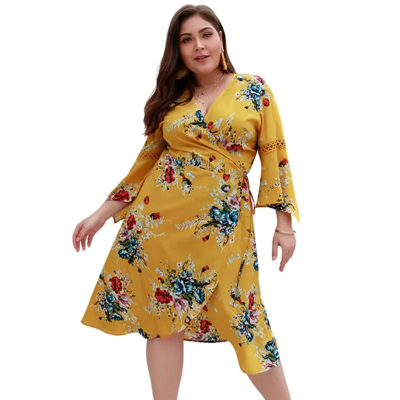 Women Ladies Plus Size Holiday Summer Beach V Neck Floral Print 3/4 Flared Sleeve Mini Short Dress Swing Sundress H05D
Women Ladies Plus Size Holiday Summer Beach V Neck Floral Print 3/4 Flared Sleeve Mini Short Dress Swing Sundress H05D