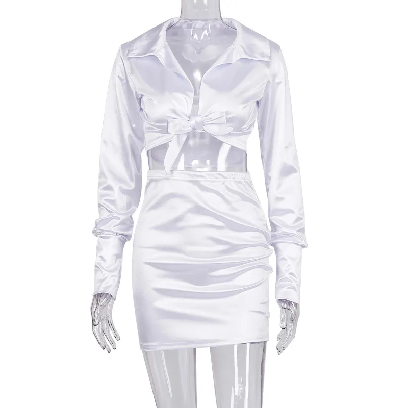 2020 Fall New Lapel Tie Deep V Long Sleeve Top Short Skirt Set New Products Ladies Set
2020 Fall New Lapel Tie Deep V Long Sleeve Top Short Skirt Set New Products Ladies Set