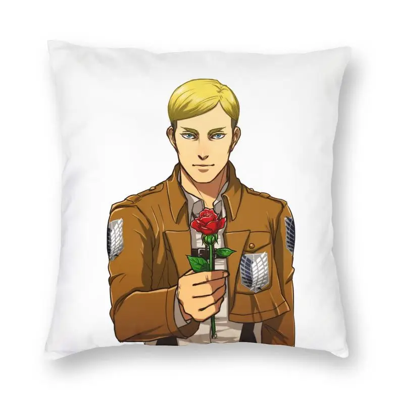 

Manga Erwin Smith With Flowers Cushion Cover Print Attack On Titan Throw Pillow Case for Living Room Pillowcase Home Decoration